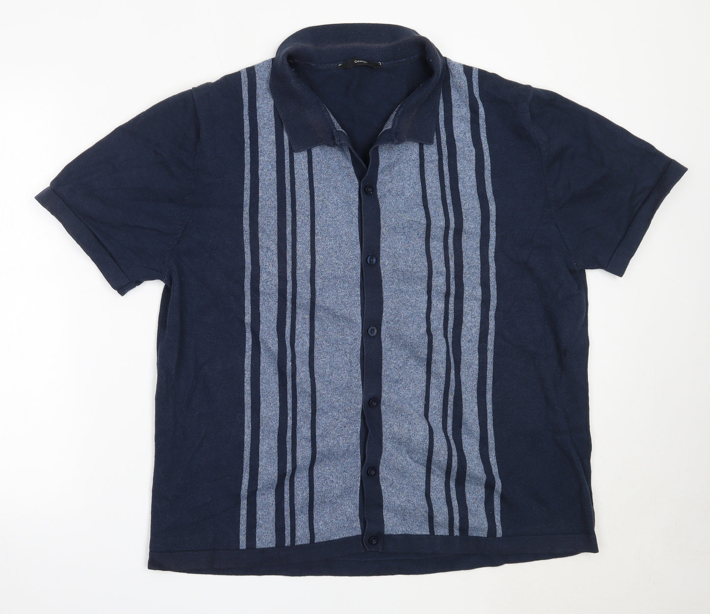 George Mens Blue Collared  Cotton Cardigan Jumper Size 2XL