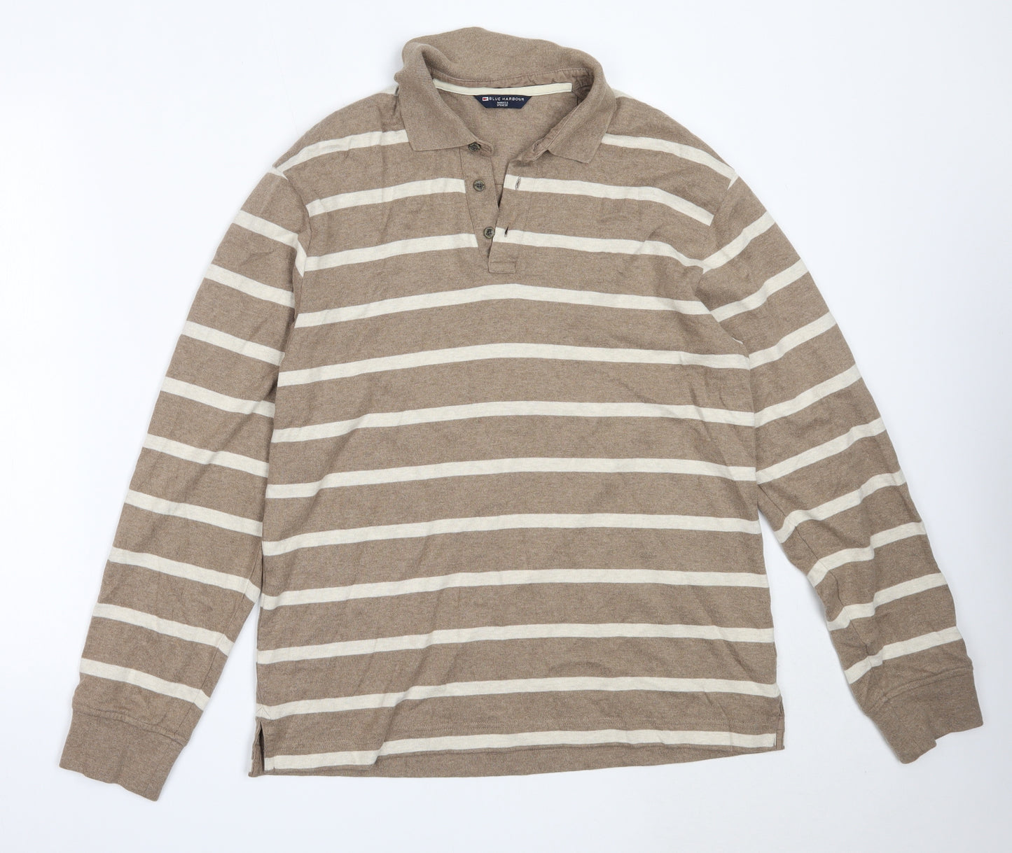 Marks and Spencer Mens Brown Collared Striped Cotton Pullover Jumper Size S