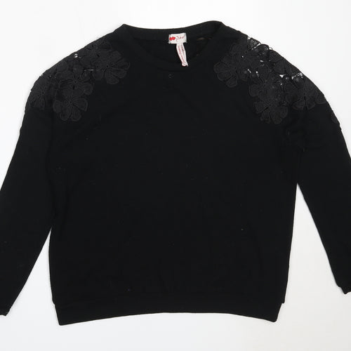 Poof Womens Black Round Neck  Cotton Pullover Jumper Size L