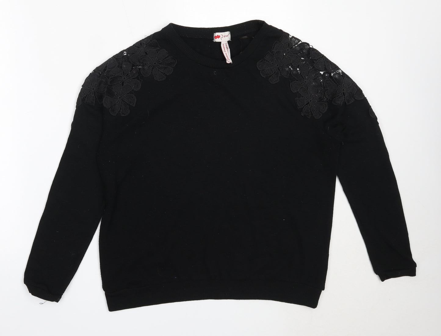 Poof Womens Black Round Neck  Cotton Pullover Jumper Size L