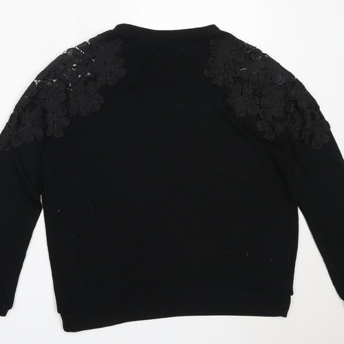 Poof Womens Black Round Neck  Cotton Pullover Jumper Size L