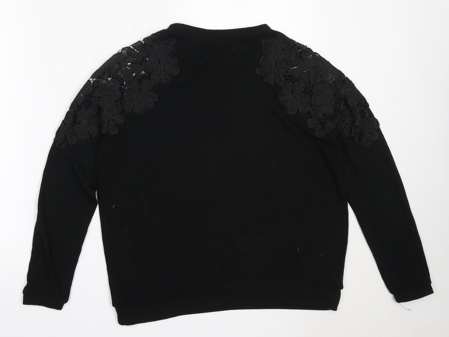 Poof Womens Black Round Neck  Cotton Pullover Jumper Size L