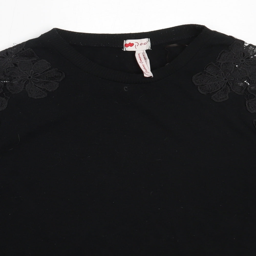 Poof Womens Black Round Neck  Cotton Pullover Jumper Size L