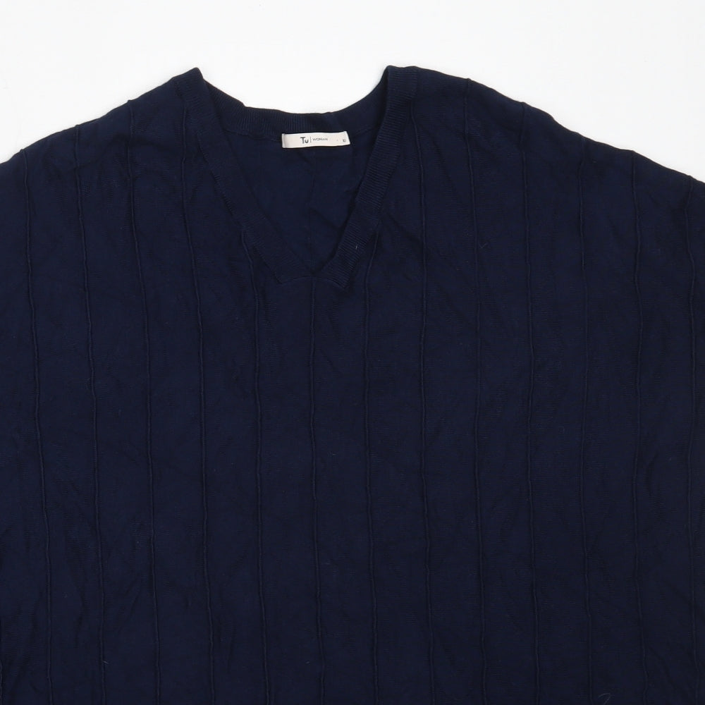 TU Womens Blue V-Neck  Viscose Pullover Jumper Size 10