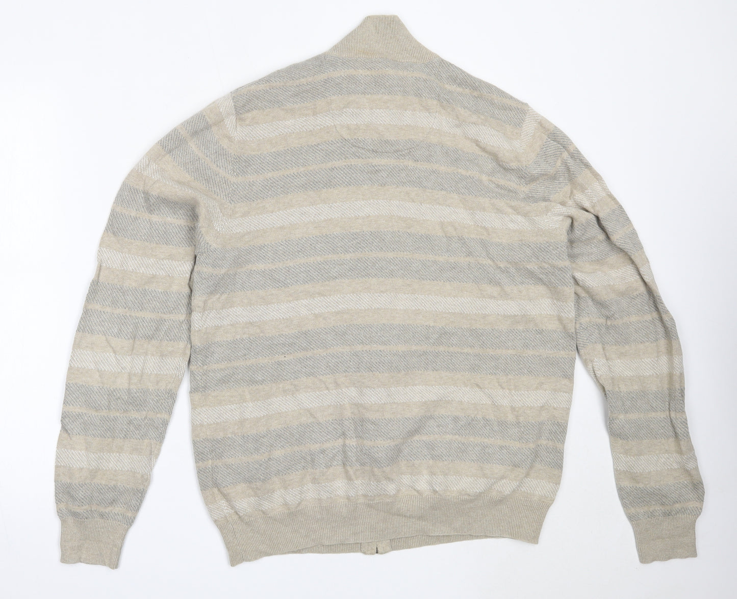 Marks and Spencer Mens Beige Round Neck  Cotton Full Zip Jumper Size L
