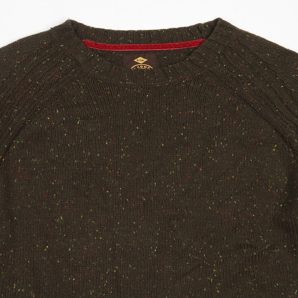 Lee Cooper Mens Green Round Neck  Acrylic Pullover Jumper Size M