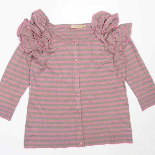 KORR Womens Pink Round Neck Striped Viscose Cardigan Jumper Size L