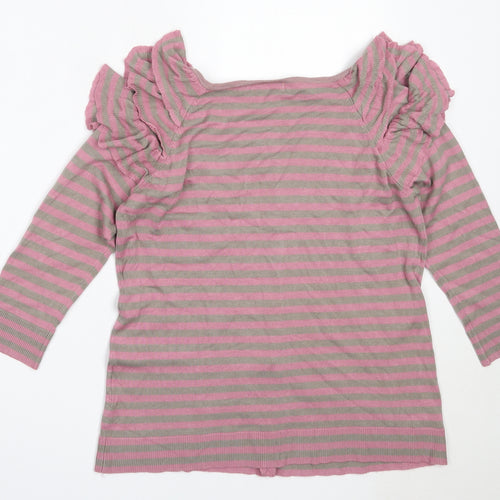 KORR Womens Pink Round Neck Striped Viscose Cardigan Jumper Size L