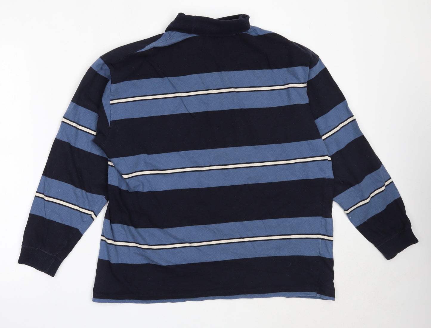 Marks and Spencer Mens Blue Striped Cotton  T-Shirt Size L Roll Neck