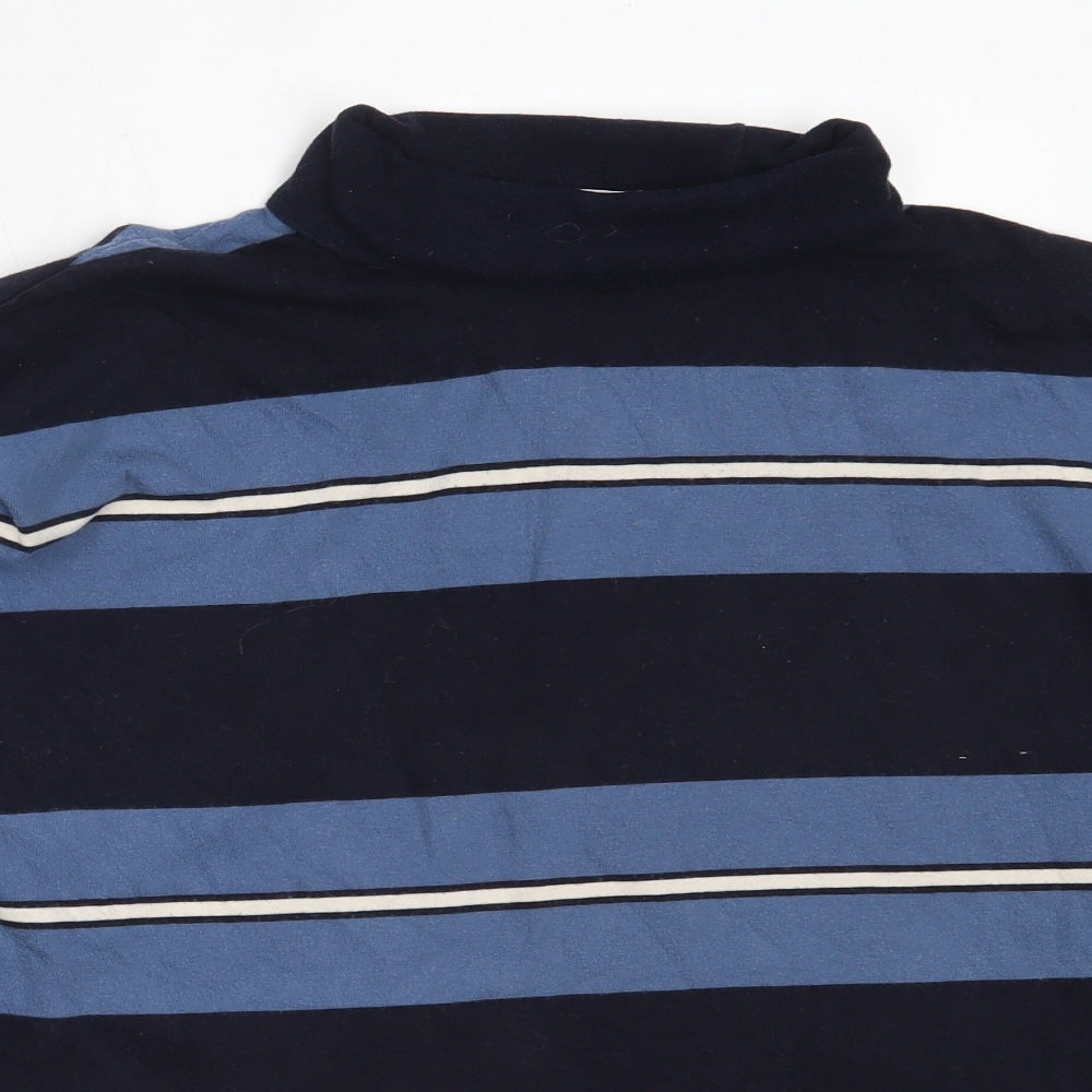 Marks and Spencer Mens Blue Striped Cotton  T-Shirt Size L Roll Neck