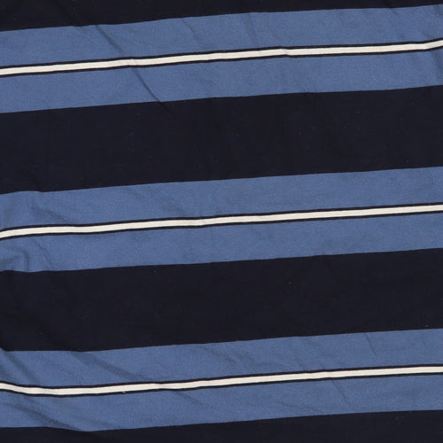 Marks and Spencer Mens Blue Striped Cotton  T-Shirt Size L Roll Neck