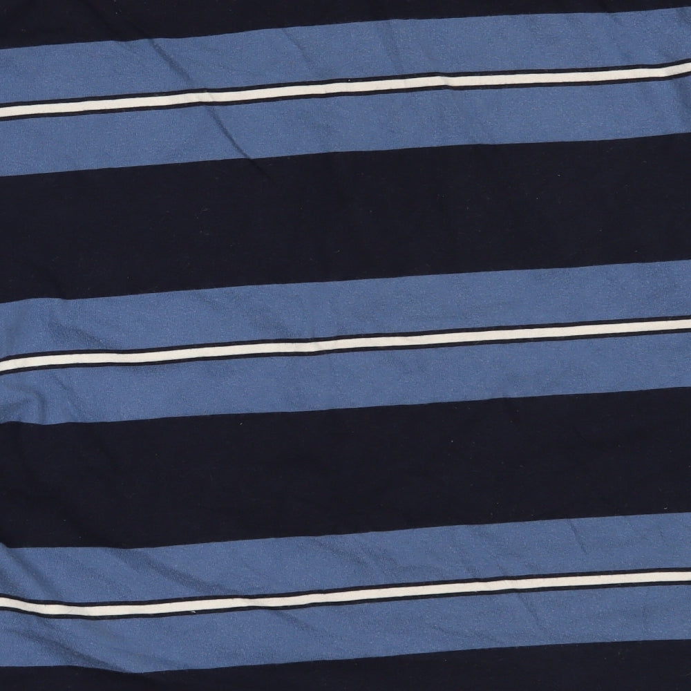 Marks and Spencer Mens Blue Striped Cotton  T-Shirt Size L Roll Neck
