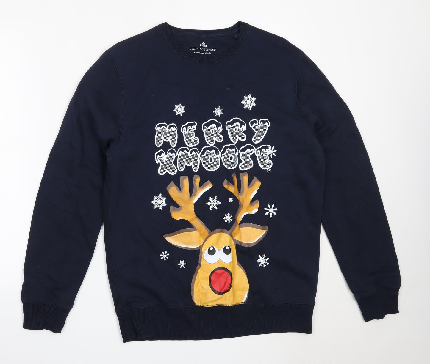 Easy Mens Blue  Cotton Pullover Sweatshirt Size M   - christmas reindeer rudolph