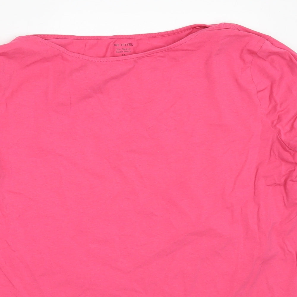 Marks and Spencer Womens Pink  Cotton Basic T-Shirt Size 14 Round Neck