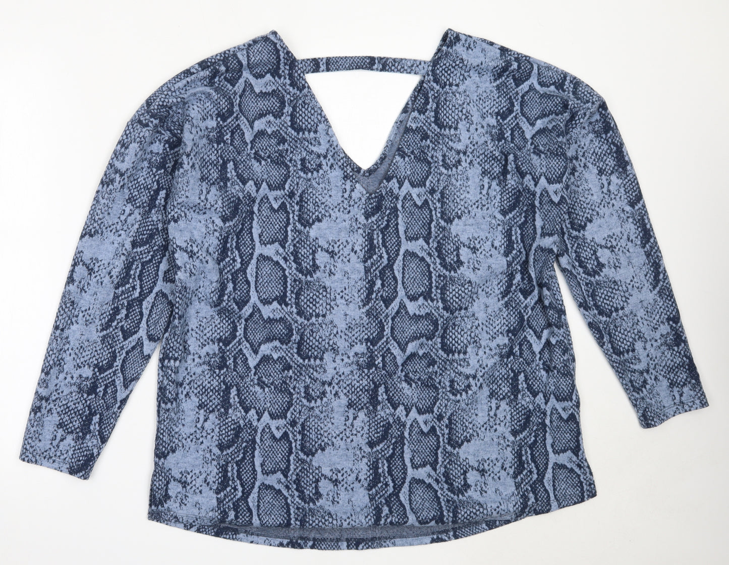 NEXT Womens Blue V-Neck Animal Print Polyester Pullover Jumper Size 18