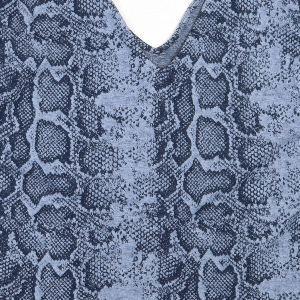 NEXT Womens Blue V-Neck Animal Print Polyester Pullover Jumper Size 18