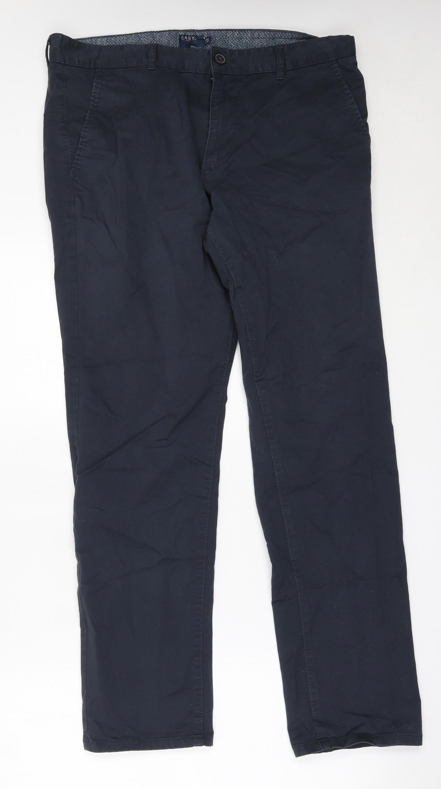 Easy Mens Blue  Cotton Chino Trousers Size 34 in L31 in Regular