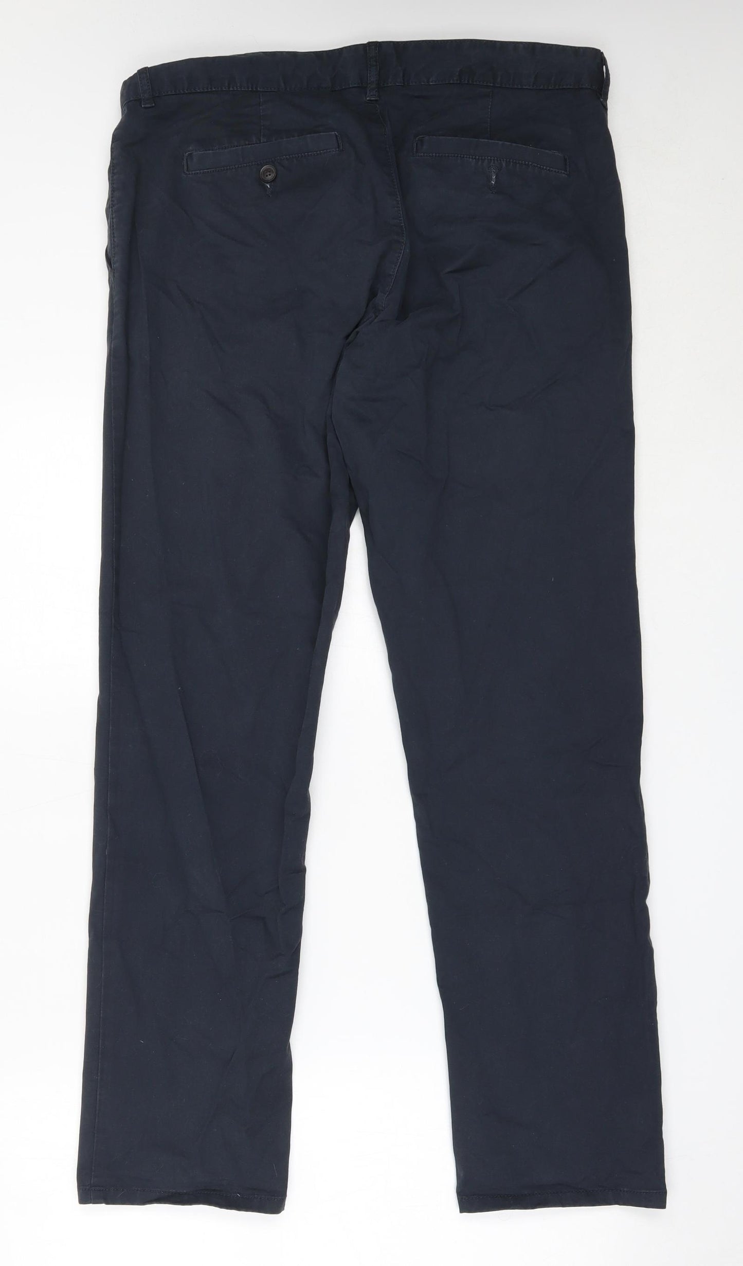 Easy Mens Blue  Cotton Chino Trousers Size 34 in L31 in Regular