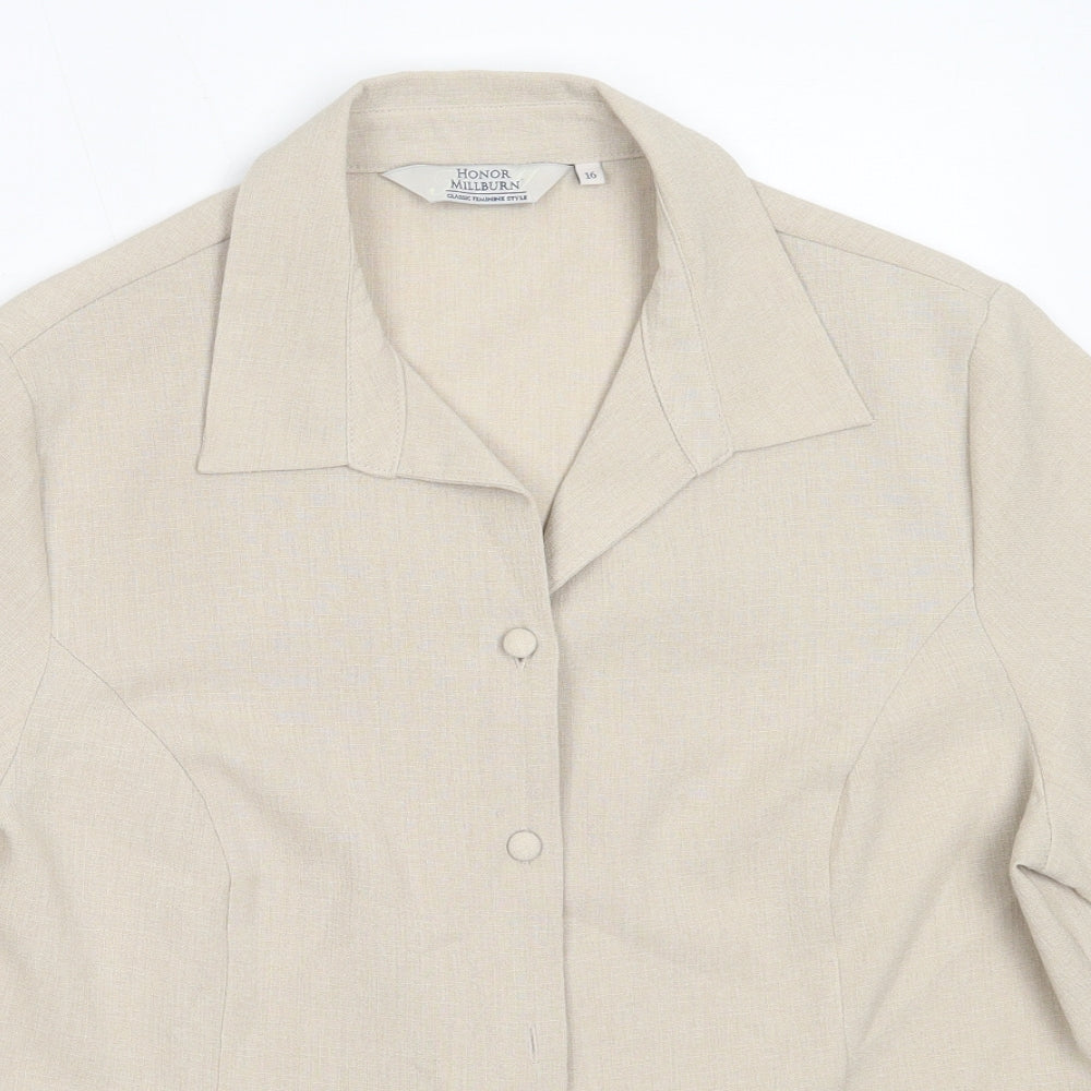 Honor Milburn Womens Beige  Polyester Basic Button-Up Size 16 Collared