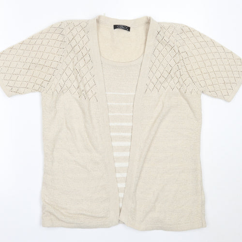 BM Womens Beige Round Neck  Acrylic Cardigan Jumper Size S