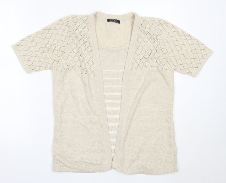 BM Womens Beige Round Neck Acrylic Cardigan Jumper Size S