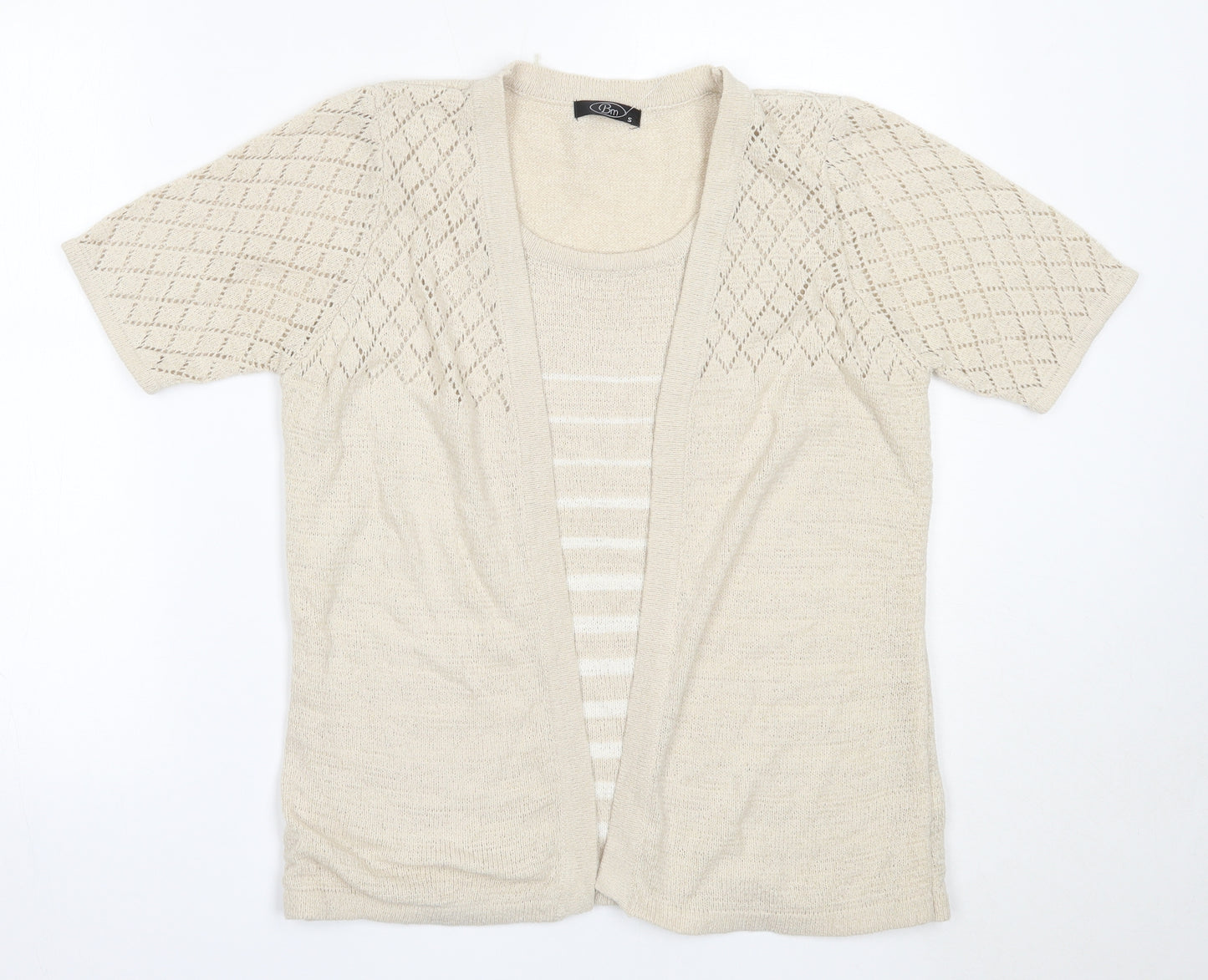 BM Womens Beige Round Neck  Acrylic Cardigan Jumper Size S