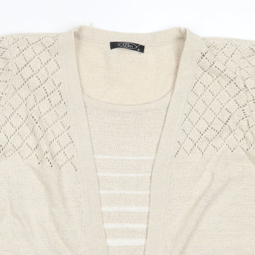BM Womens Beige Round Neck  Acrylic Cardigan Jumper Size S