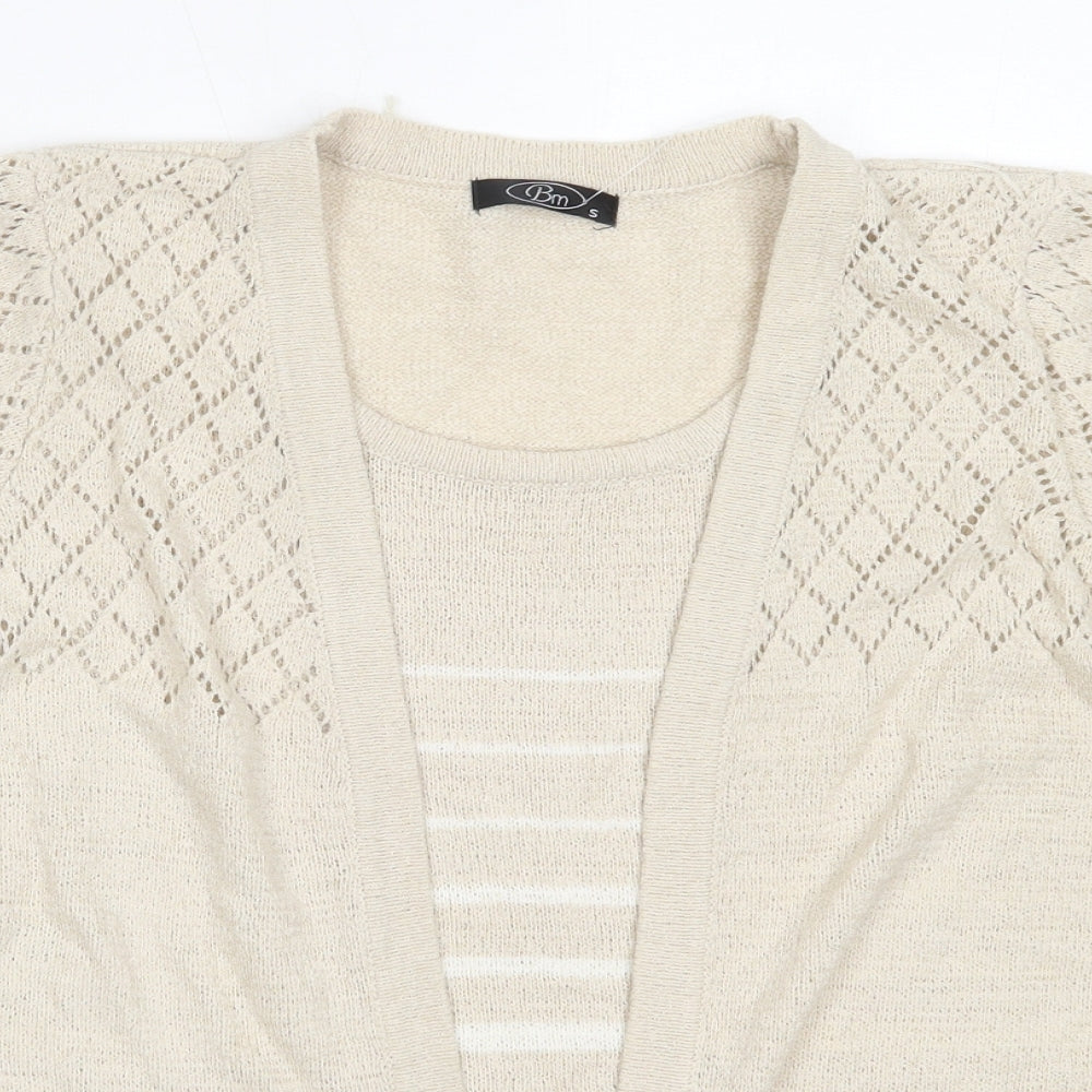 BM Womens Beige Round Neck  Acrylic Cardigan Jumper Size S