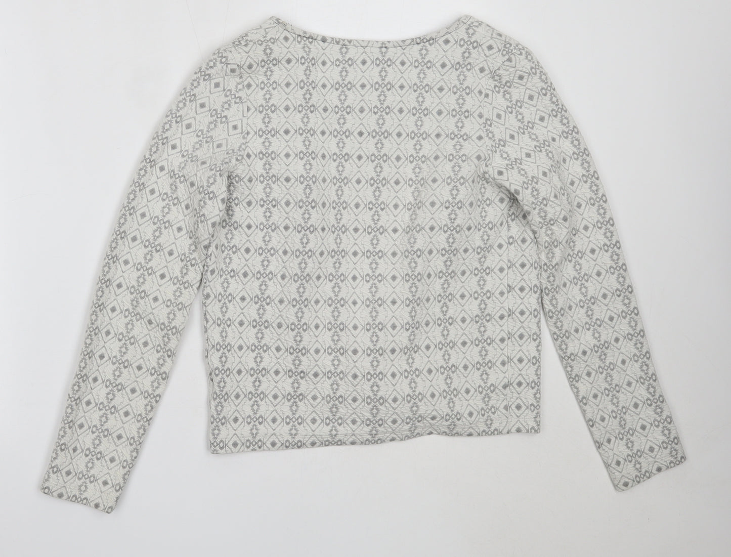 NEXT Womens Ivory Round Neck Geometric Cotton Cardigan Jumper Size 6