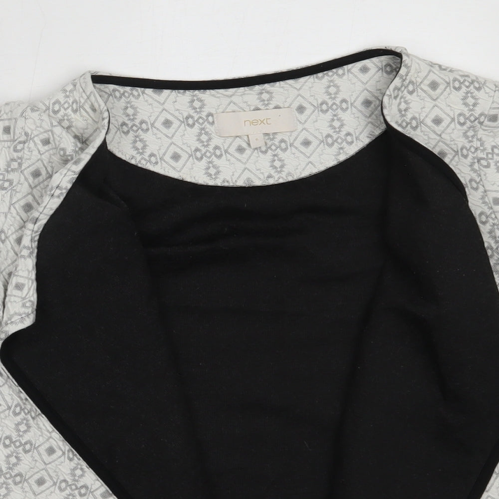 NEXT Womens Ivory Round Neck Geometric Cotton Cardigan Jumper Size 6