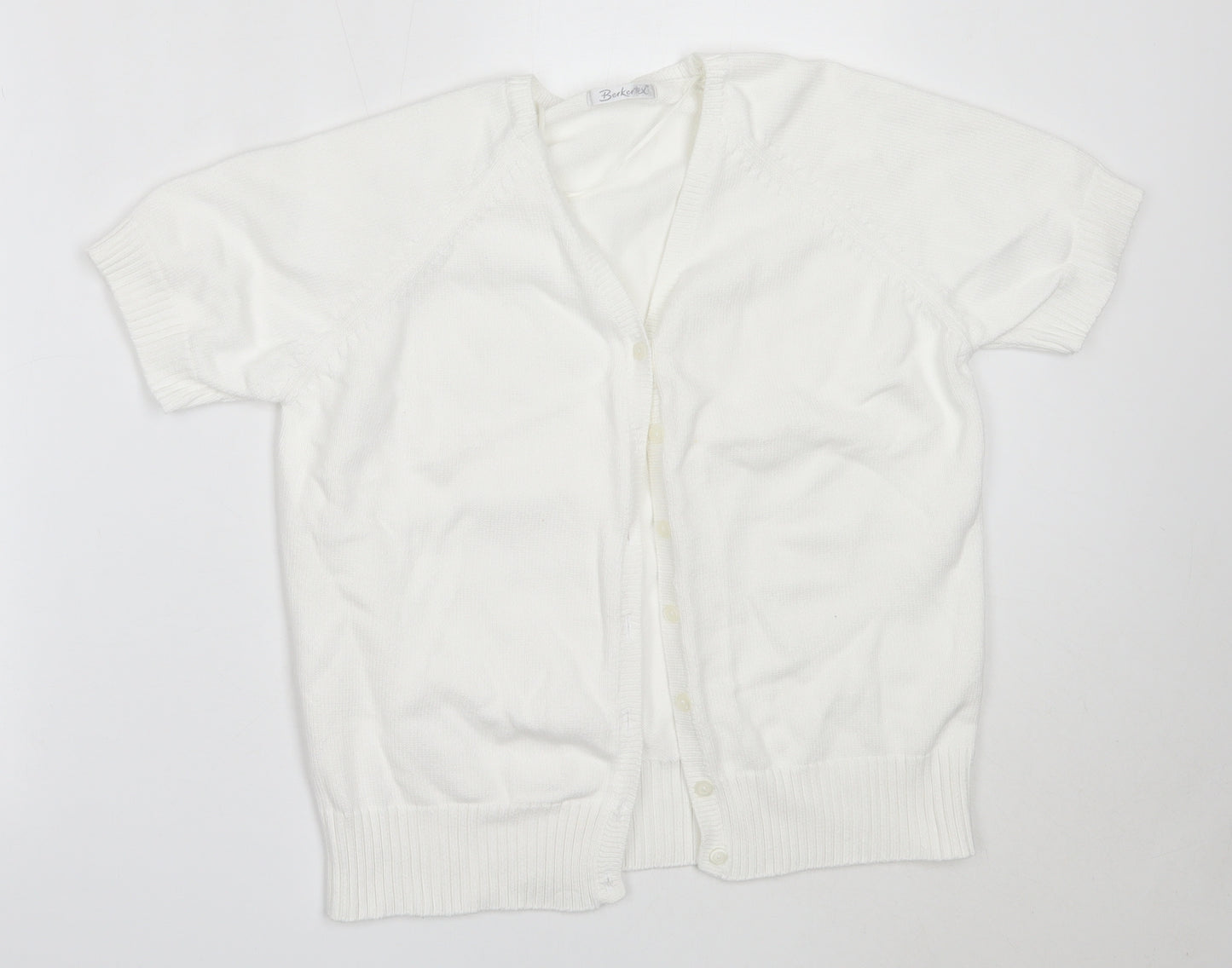 Berkertex Womens White V-Neck  Cotton Cardigan Jumper Size 14