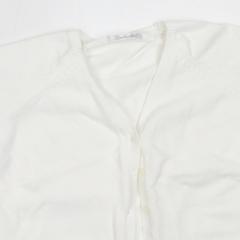 Berkertex Womens White V-Neck  Cotton Cardigan Jumper Size 14