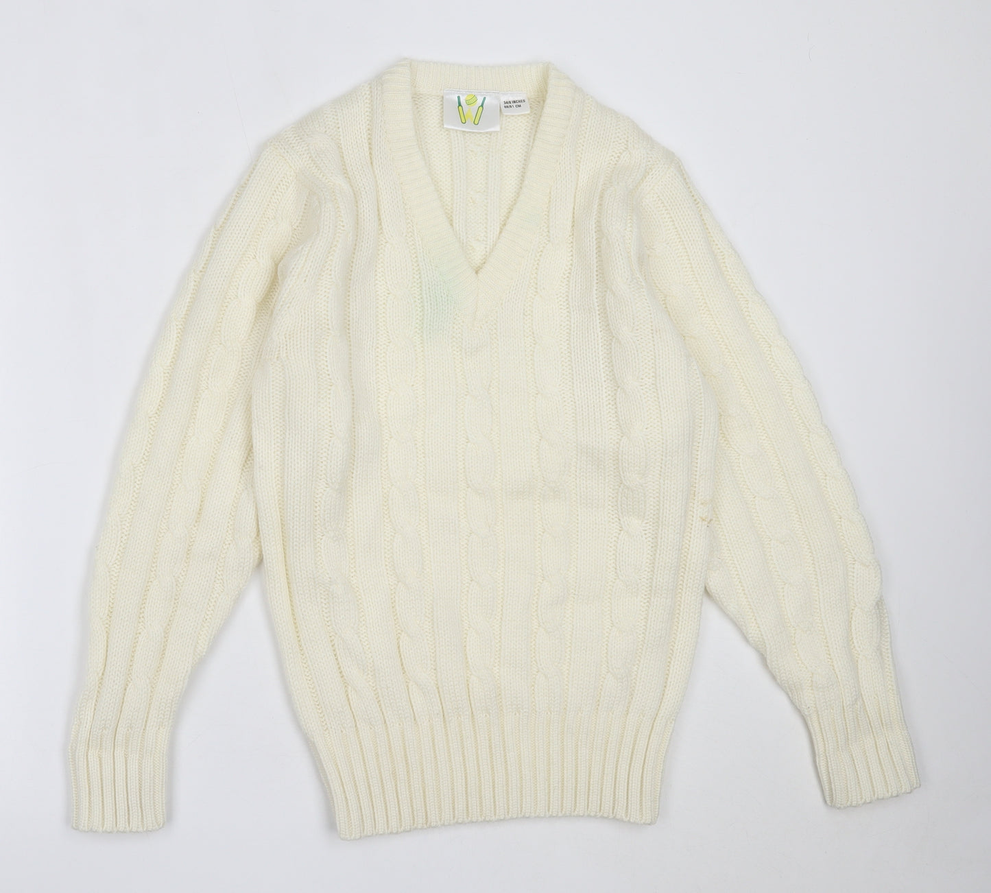 Preworn Mens Ivory V-Neck  Acrylic Pullover Jumper Size XS