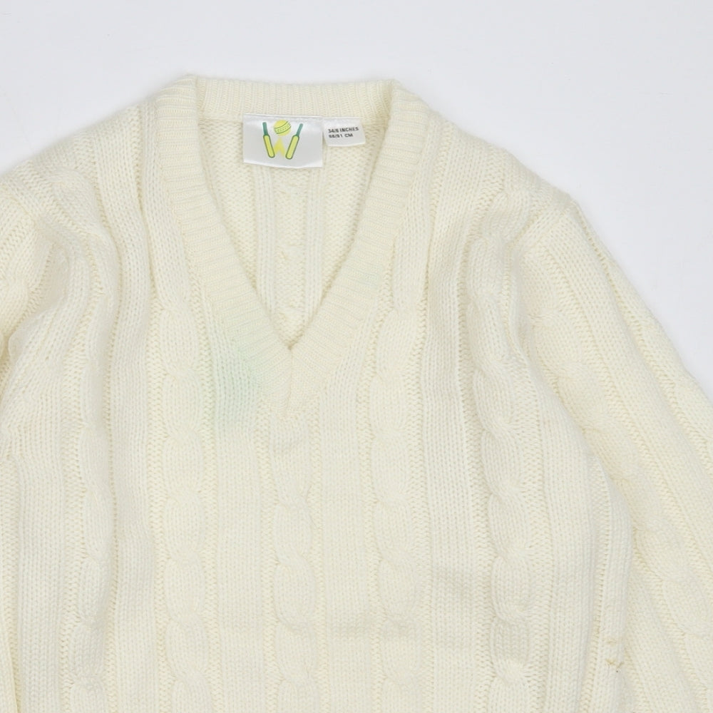 Preworn Mens Ivory V-Neck  Acrylic Pullover Jumper Size XS