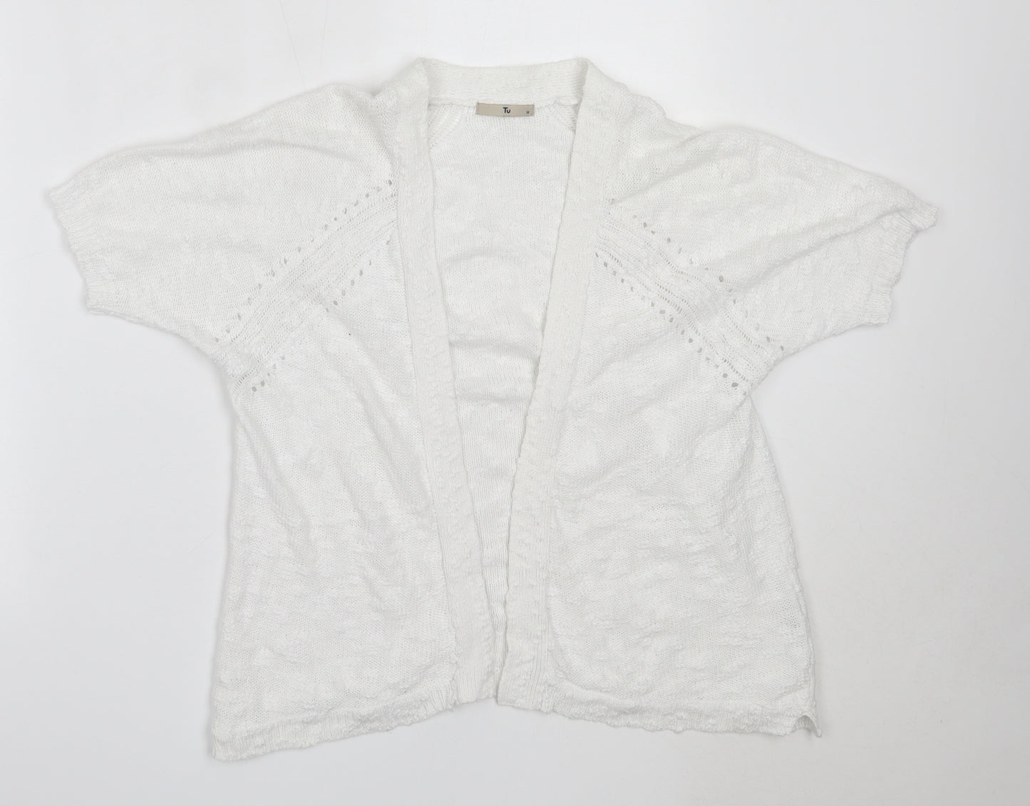 TU Womens White Round Neck  Cotton Cardigan Jumper Size 16