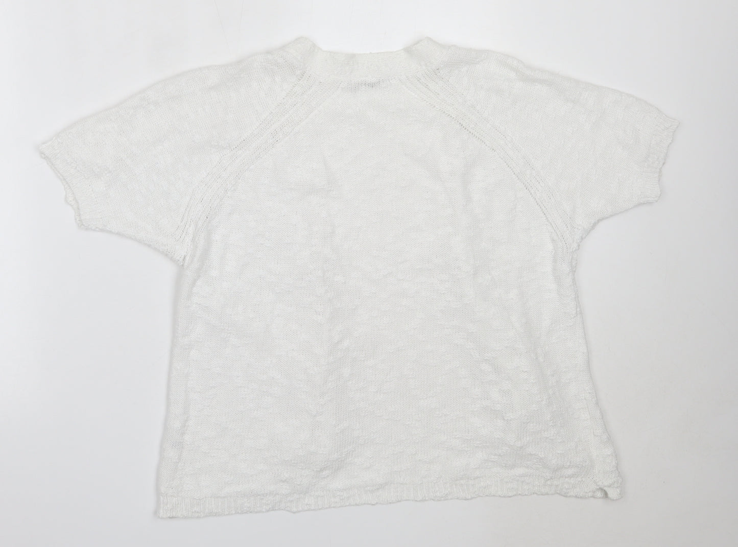 TU Womens White Round Neck  Cotton Cardigan Jumper Size 16