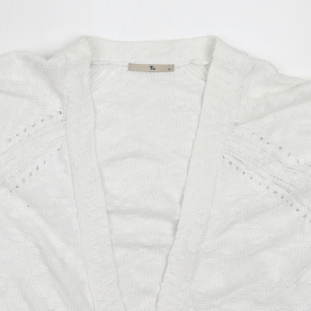 TU Womens White Round Neck  Cotton Cardigan Jumper Size 16