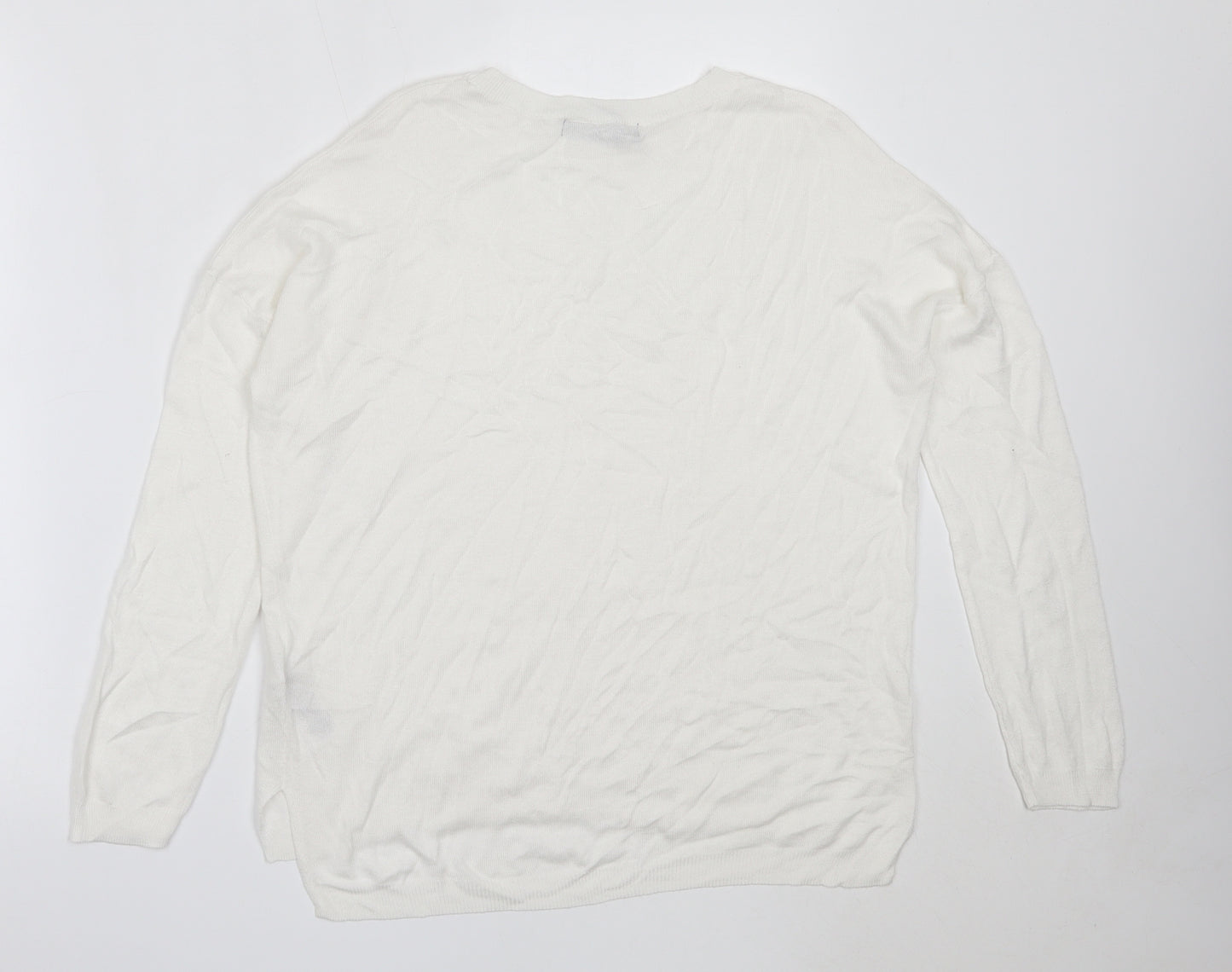 Marks and Spencer Womens Ivory Round Neck  Viscose Pullover Jumper Size M