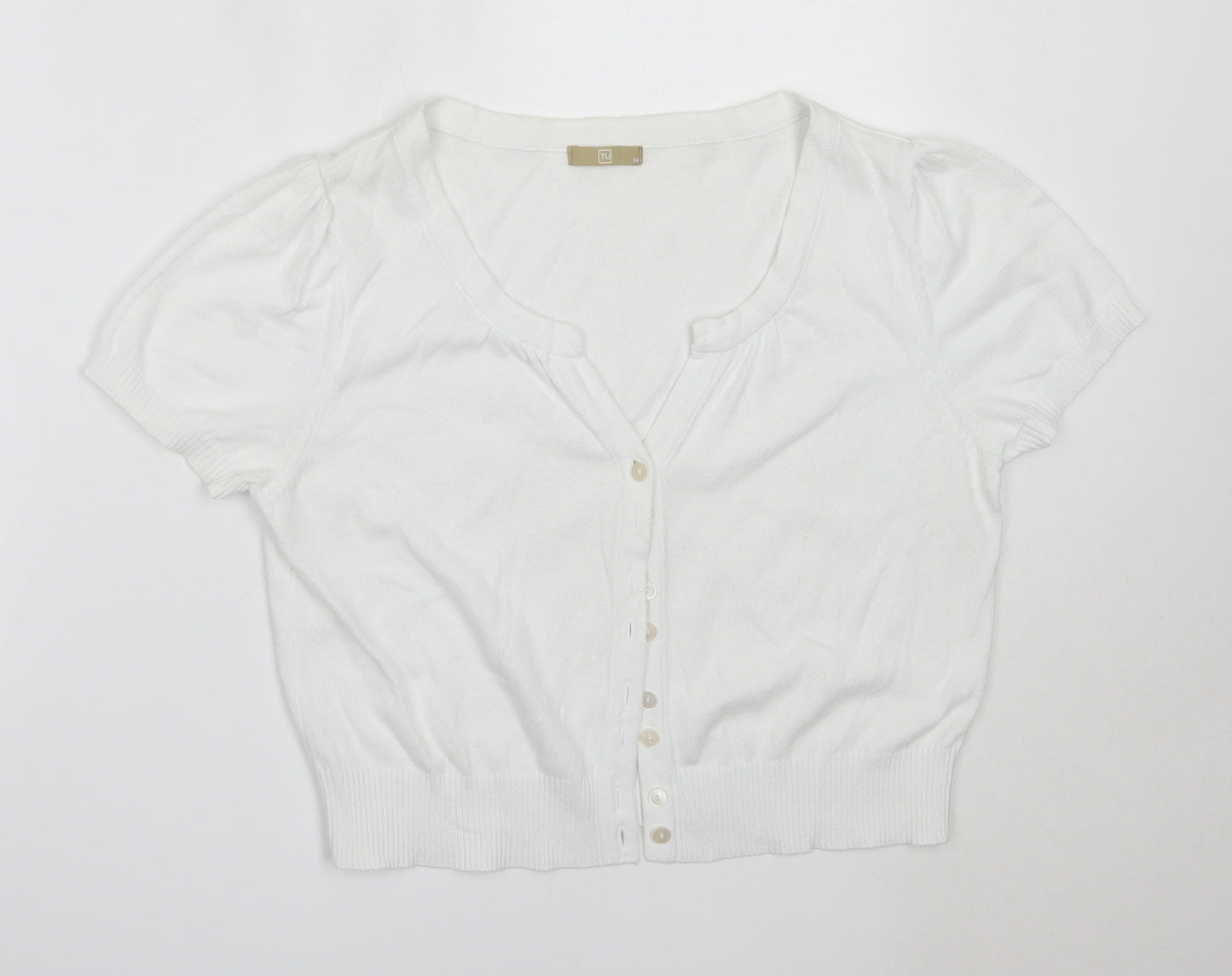 TU Womens White Round Neck  Cotton Cardigan Jumper Size 14