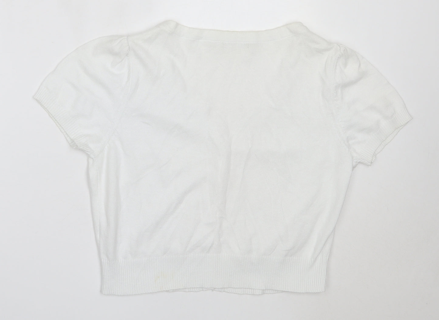 TU Womens White Round Neck  Cotton Cardigan Jumper Size 14