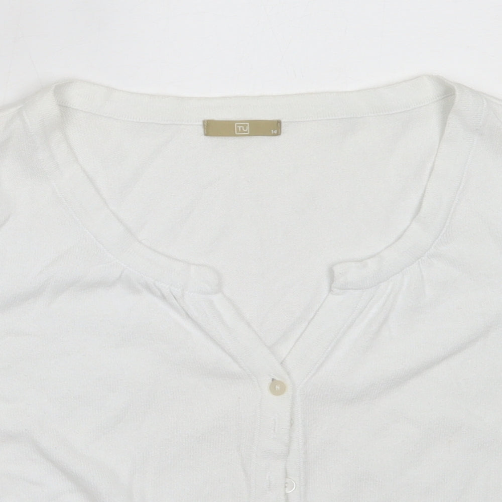 TU Womens White Round Neck  Cotton Cardigan Jumper Size 14