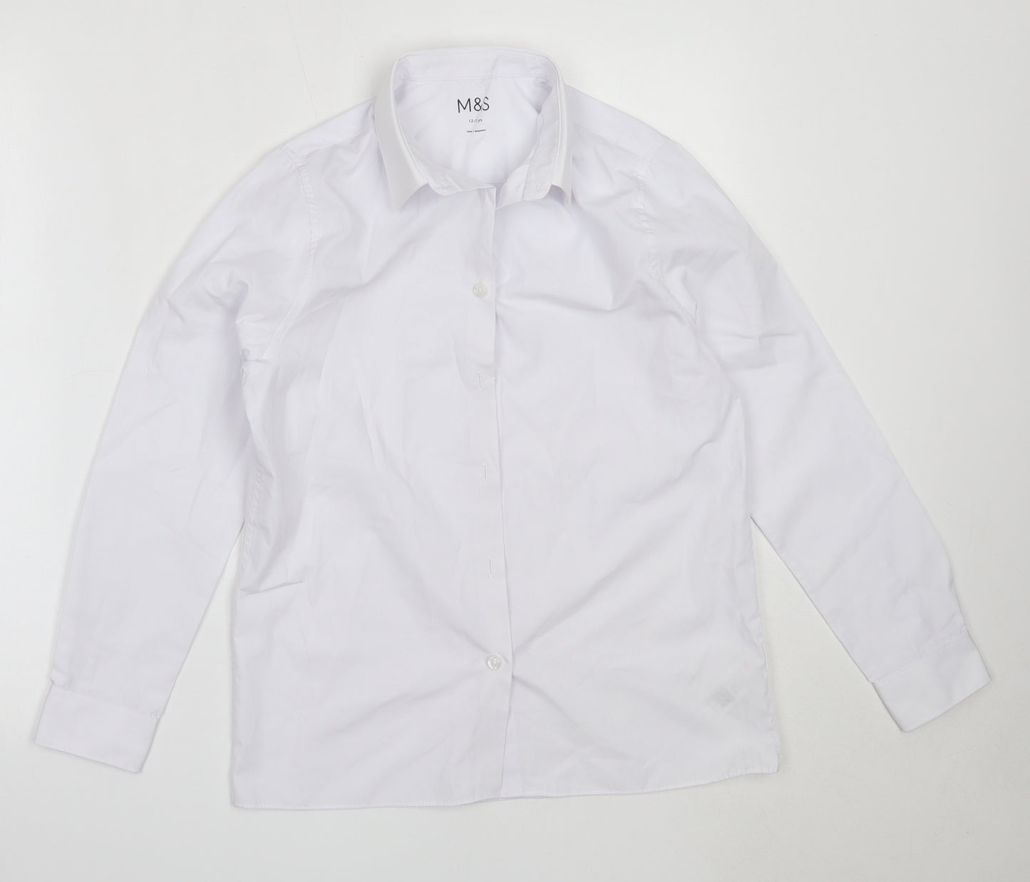 Marks and Spencer Boys White  Polyester Basic Button-Up Size 12-13 Years Collared  - School