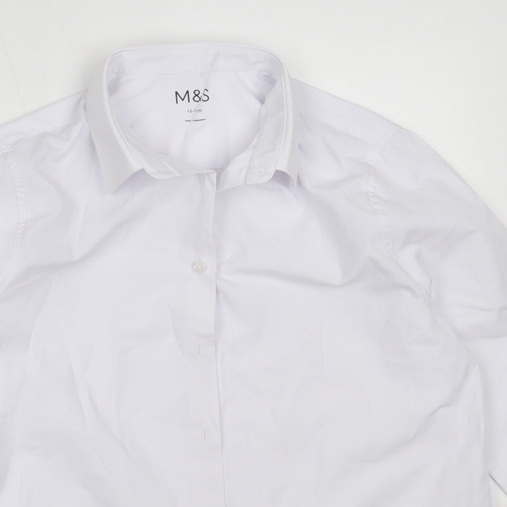 Marks and Spencer Boys White  Polyester Basic Button-Up Size 12-13 Years Collared  - School