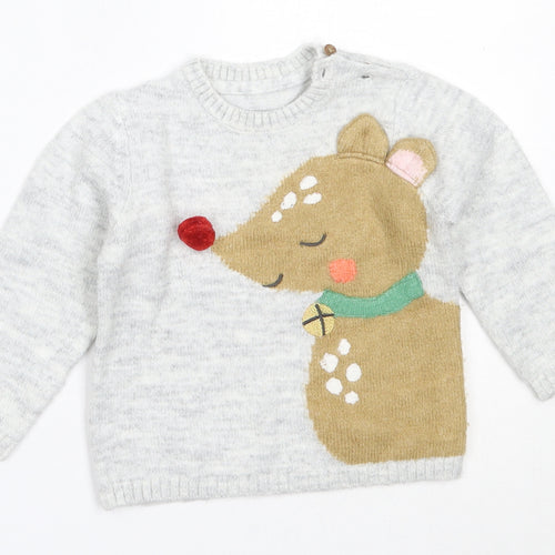 Marks and Spencer Boys Grey  Acrylic Pullover Jumper Size 9-12 Months