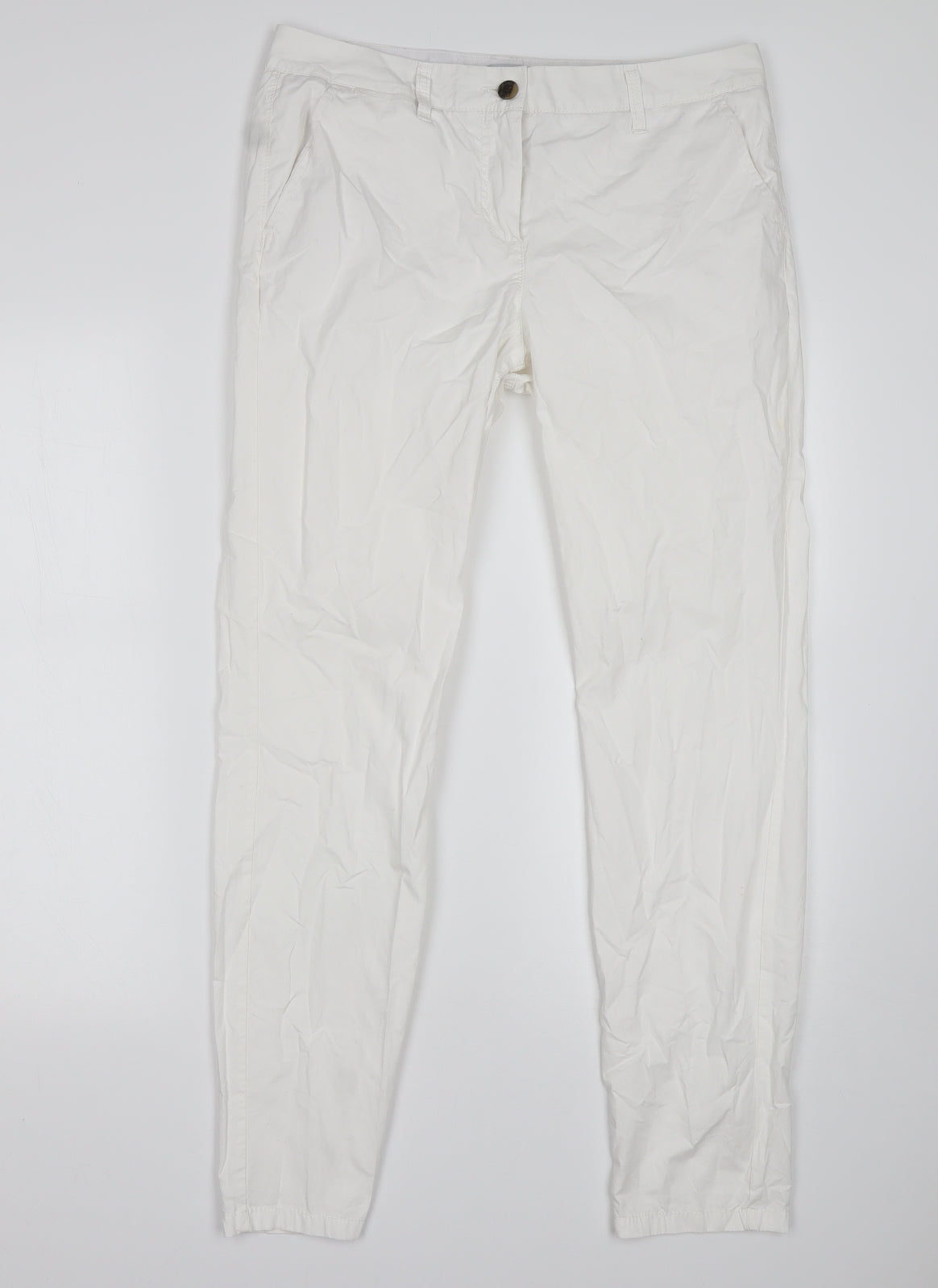 NEXT Womens White  Cotton Chino Trousers Size 10 L30 in Regular