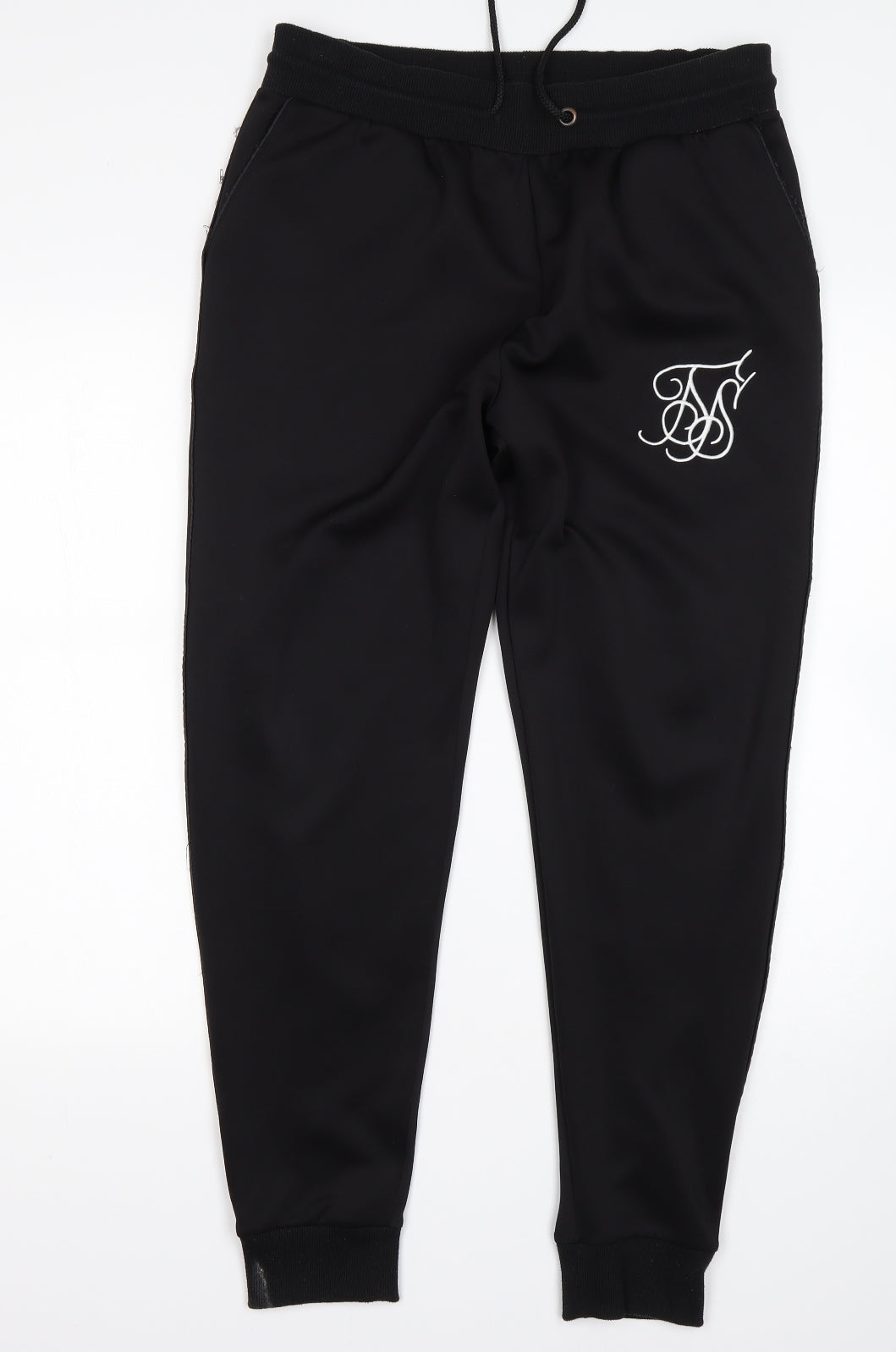 SikSilk Mens Black  Polyester Sweatpants Trousers Size L L28 in Regular