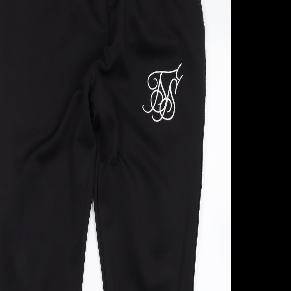 SikSilk Mens Black  Polyester Sweatpants Trousers Size L L28 in Regular