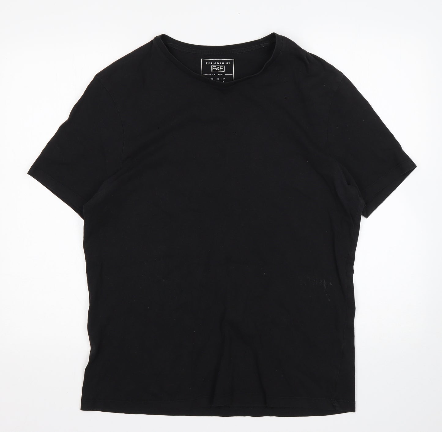 F&F Mens Black  Cotton  T-Shirt Size M Round Neck