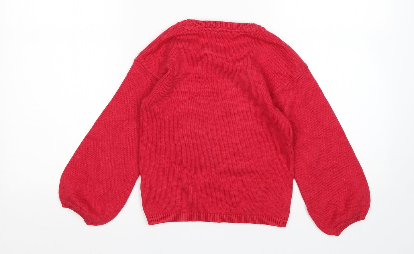 TU Girls Red Round Neck  Cotton Pullover Jumper Size 4-5 Years   - Christmas