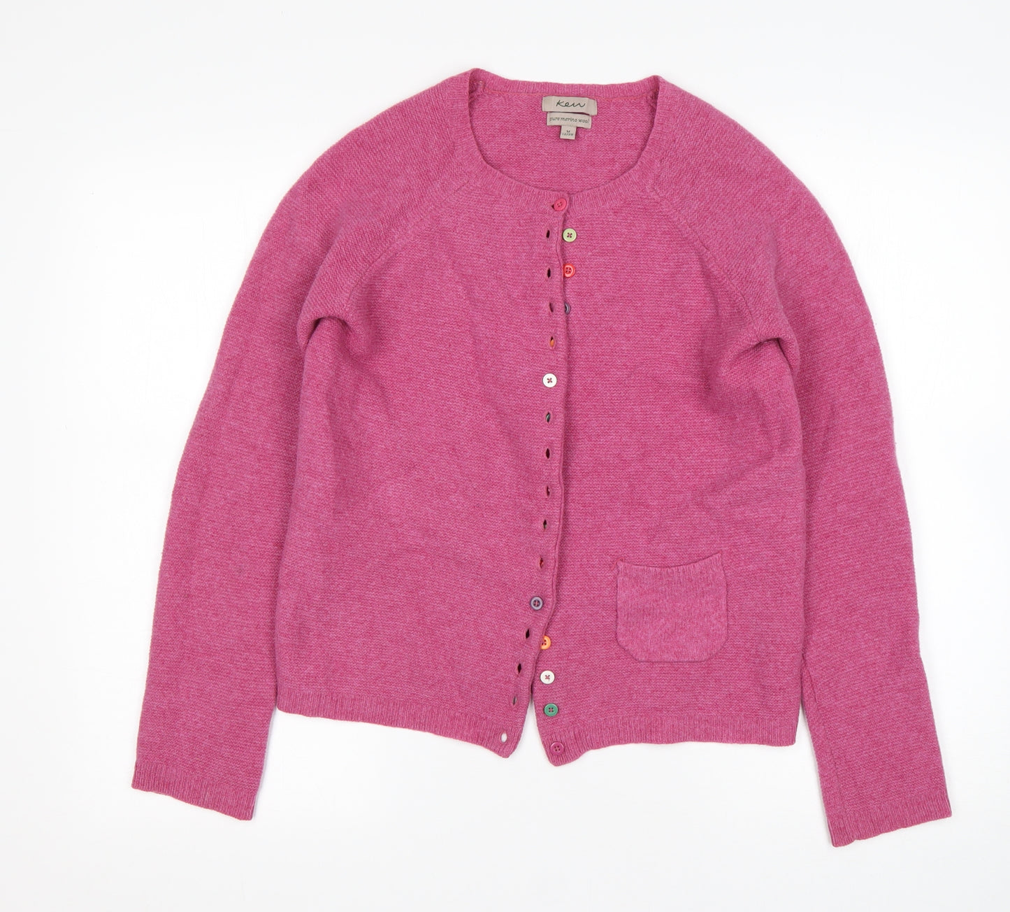 Ken Womens Pink Round Neck  Wool Cardigan Jumper Size M